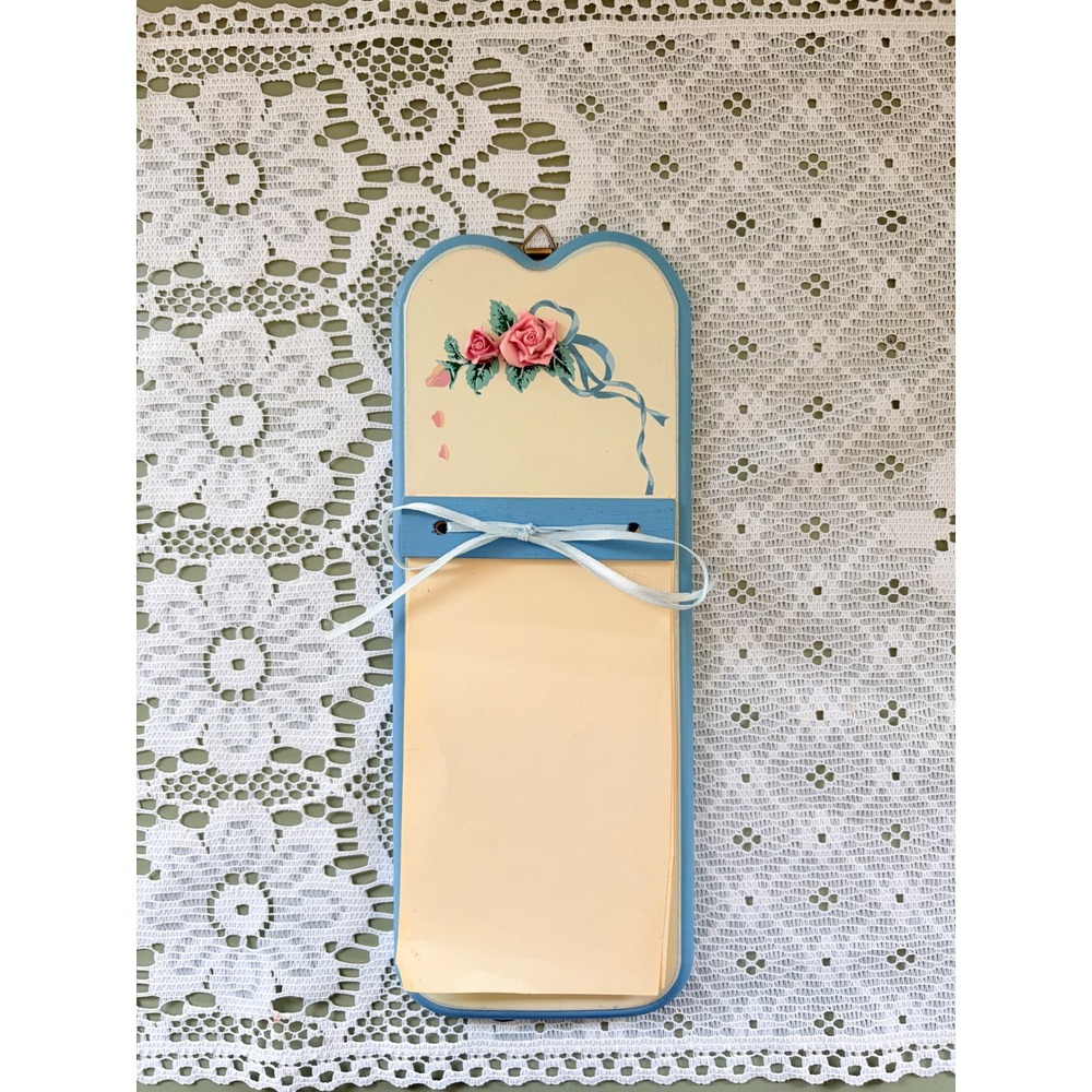 Vintage Wooden Wall Notepad Holder | Hand Painted Rose Memo Board | Cottagecore